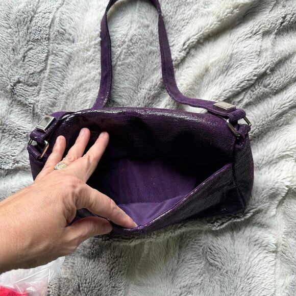 Wilson’s Pelle Studios Italian Leather Purple Purse Bag Holiday sparkle - Picture 5 of 8